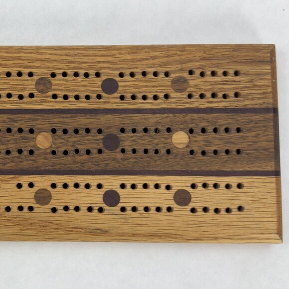 Handcrafted Inlaid Wood Cribbage Board 3 Tracks Solid Wood Elegant Smooth 11" - Picture 3 of 5
